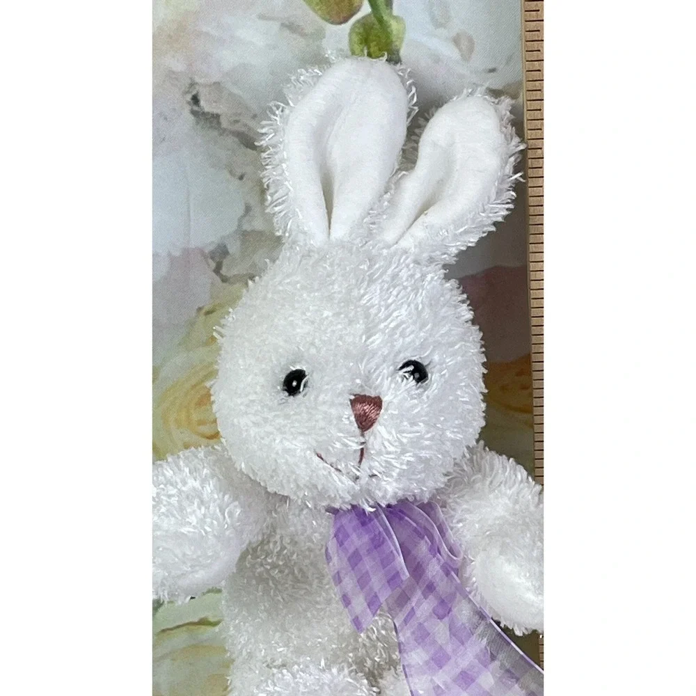 Walmart White Rabbit Plush Stuffed Animal Toy Purple Ribbon Sitting